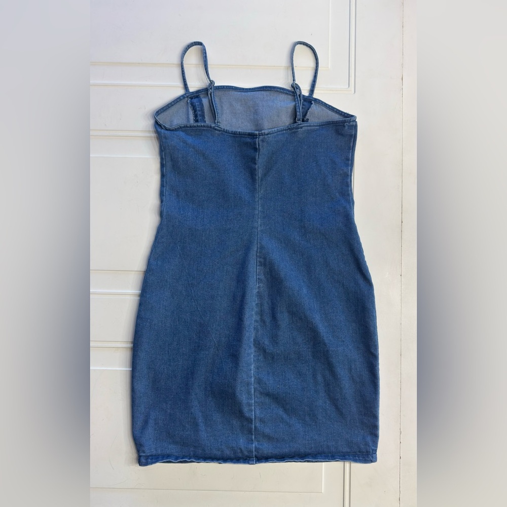 Iris Women’s Sz Large Blue Denim Bodycon Midi Dress Stretchy Cotton Blend - Picture 5 of 6